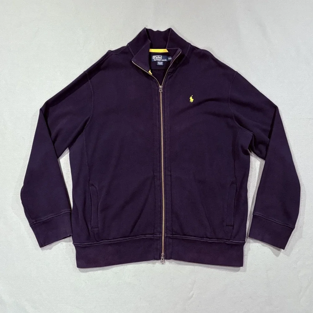 Polo Ralph‎ Lauren Sweater Men 2XL Purple Mock Neck Full Zip Fleece Pony Logo
